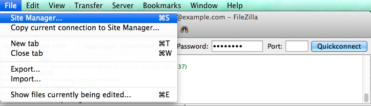 Filezilla - Site Manager
