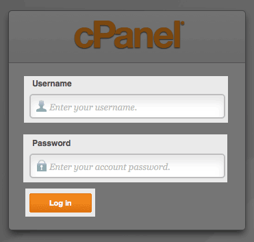 The cPanel login