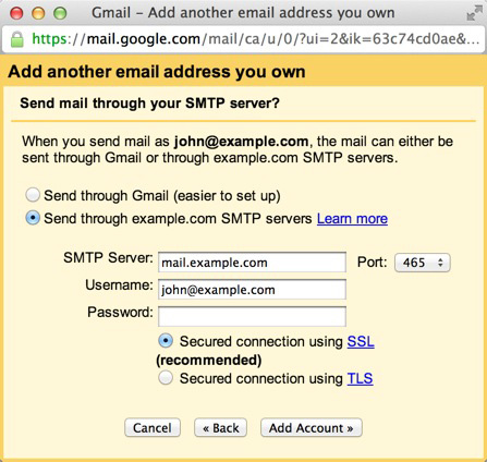 what is smtp server address for gmail