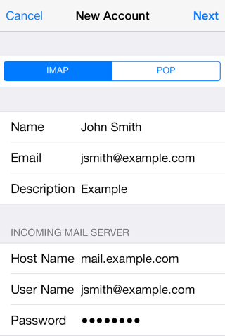 ipad incoming mail server