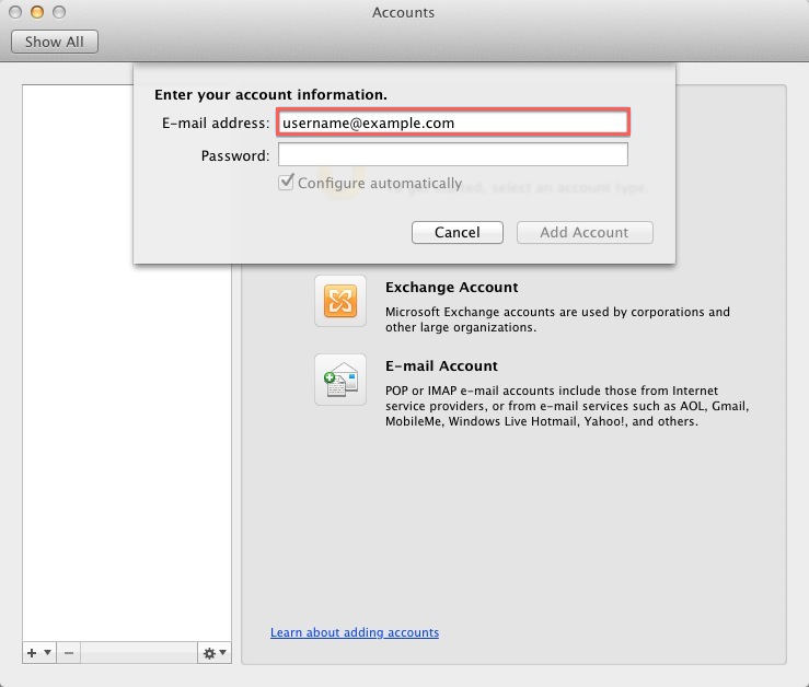 setup email account on outlook for mac