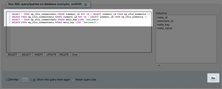 The phpMyadmin SQL page.