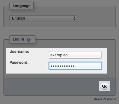 The phpMyAdmin login.