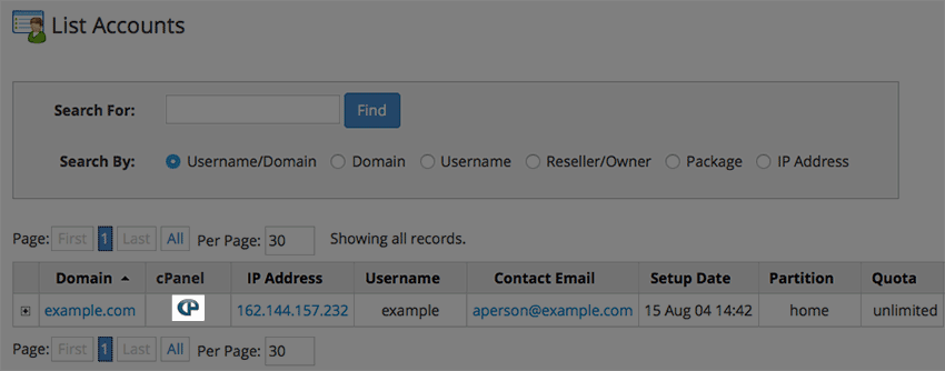 The cPanel link.
